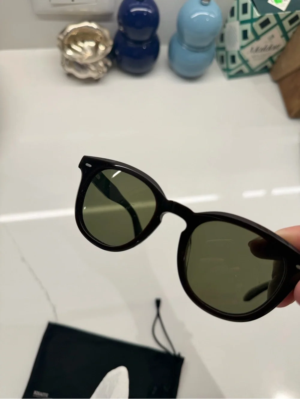 Oliver Peoples Dark Brown Frame Sunglasses with Green Lenses